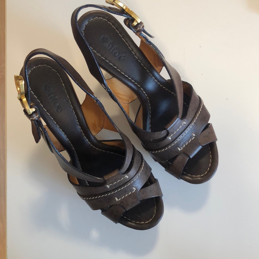 Chloe Cork Sandals used size 36.5 with gold hardware